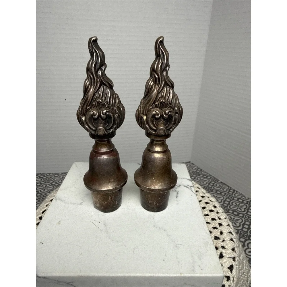 Antique Silver Plate Candelabra Flame Finials/Wine Stoppers. Set Of 2.